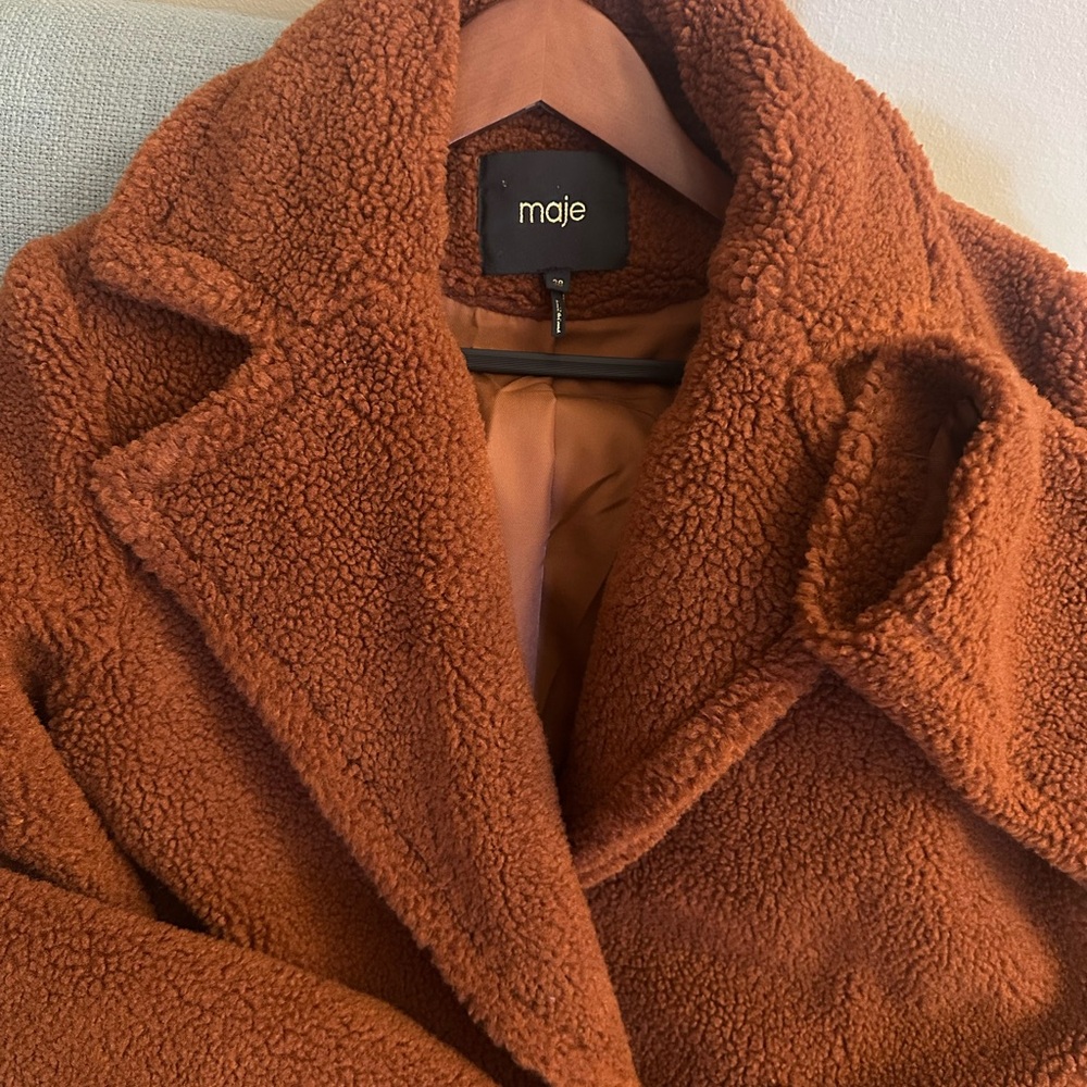 Long Maje Women's Tan Teddy Jacket like new size:38